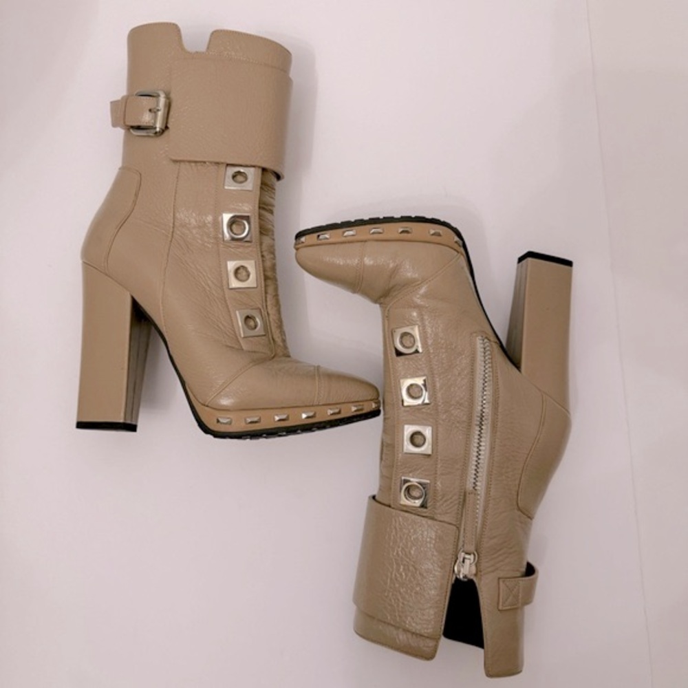 Giuseppe Zanotti Patent Leather Nude Buckle Studs High Heel Boots EU 37 US 7.5